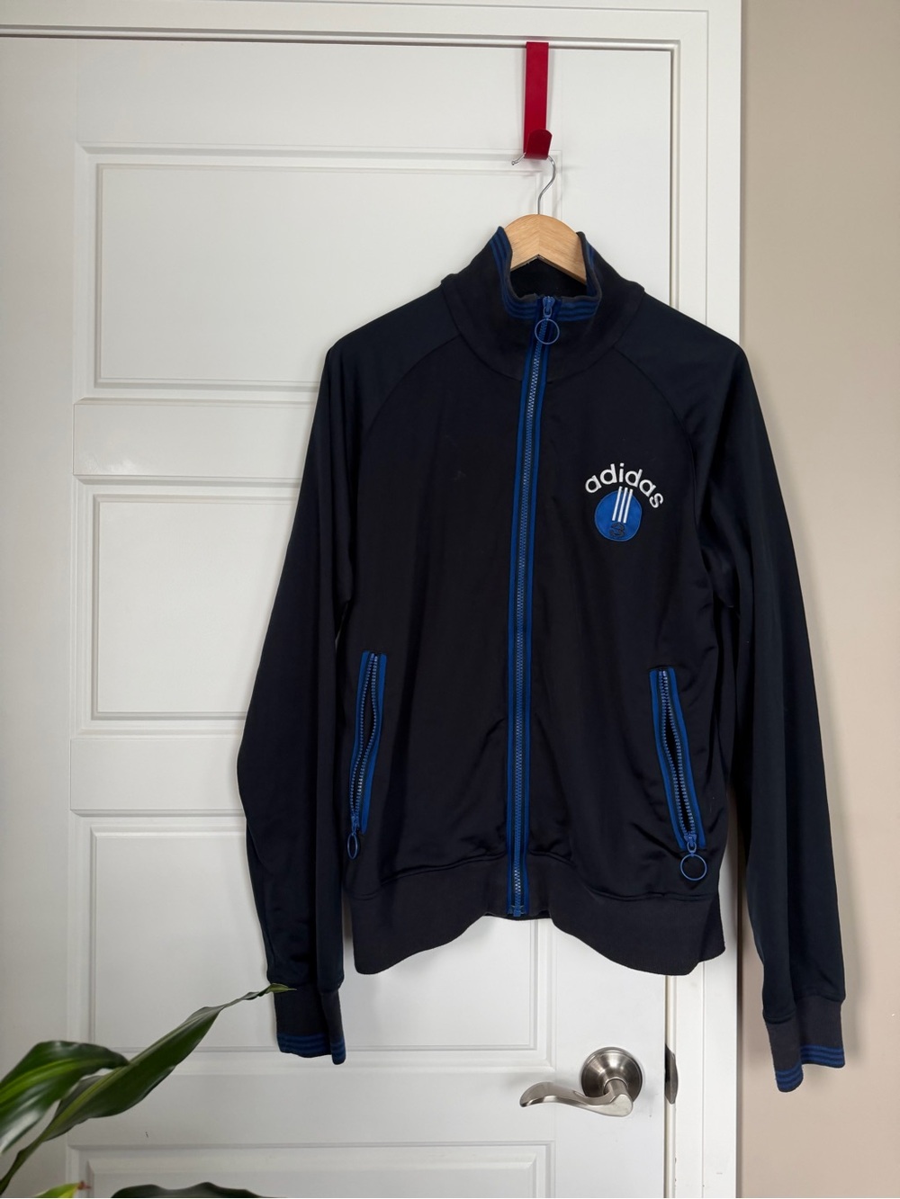 Vintage adidas Black Track Jacket with Blue Trim